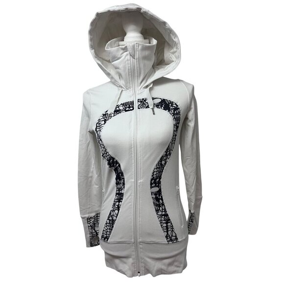 Lululemon Womens White Scuba Hoodie Zip Up Jacket Sz 4 Zip Pockets Logo Hardware - Picture 6 of 15